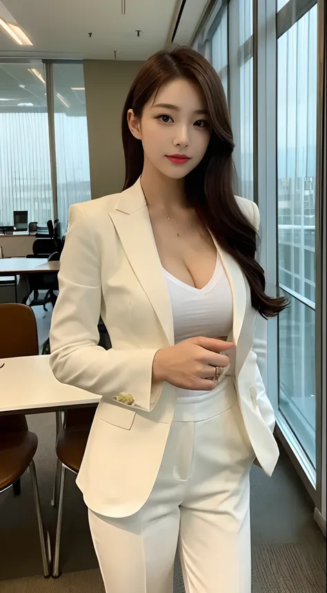 Tall and slender beauty、The beauty of the suit、Colossal tits、undershirt、Cool Beauty、Career Woman、Japan beauties、modeled、tiese，Office room，windows