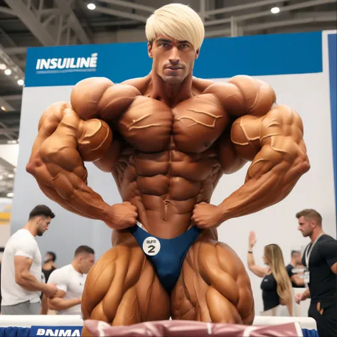 arafed man posing for a picture in a bodybuilding competition, absurdly massive physique, exaggeratedly large physique, absurdly muscular physique, musculine, bodybuilder physique, exaggerated physique, bodybuilder posing, exaggerated muscle physique, a mu...