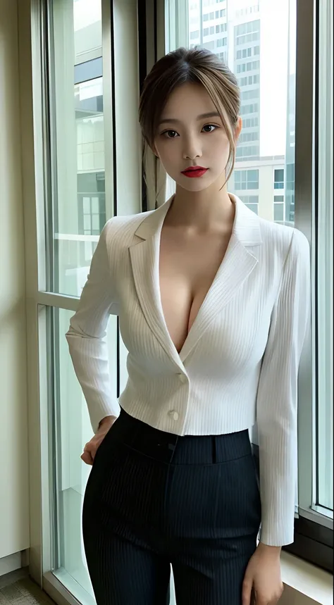 Tall and slender beauty、The beauty of the suit、Colossal tits、undershirt、Cool Beauty、Career Woman、Japan beauties、modeled、tiese，Office room，windows