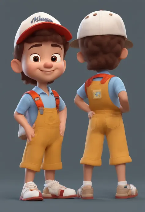 Make a 3D Disney Pixar character of a light-skinned boy with cap and t-shirt with writing mega movies and brown hair holding sony A7M4 movie camera