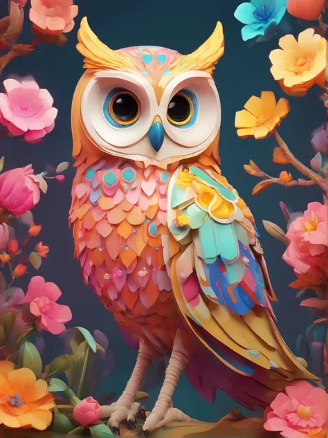 Draw a colorful owl with flowers, Cute detailed digital art, lovely digital painting, adorable digital art, Beeple and Jeremiah Ketner, cute owl, cute detailed artwork, cute 3 d render, digital painting highly detailed, cute colorful adorable, highly detai...