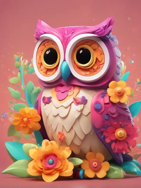 Draw a colorful owl with flowers, Cute detailed digital art, lovely digital painting, adorable digital art, Beeple and Jeremiah Ketner, cute owl, cute detailed artwork, cute 3 d render, digital painting highly detailed, cute colorful adorable, highly detai...