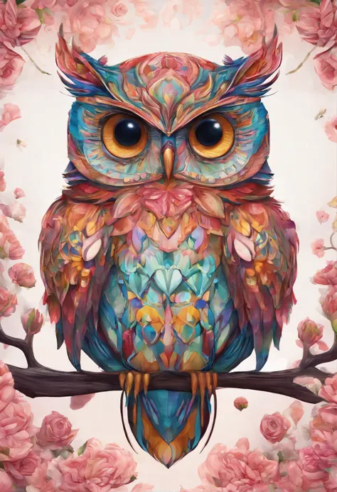 Draw a colorful owl with flowers, Cute detailed digital art, lovely digital painting, adorable digital art, Beeple and Jeremiah Ketner, cute owl, cute detailed artwork, cute 3 d render, digital painting highly detailed, cute colorful adorable, highly detai...