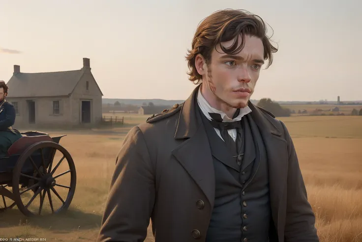 year: 1863. Location: Gettysburgh. Pre-Raphaelite (((45-year-old Richard Madden))), war doctor, battlefield, hospital, surgery, ((((Clothing from the 1860s)))) ((Hairstyle of the 1860s)), ((("OMITB" cinematography)))