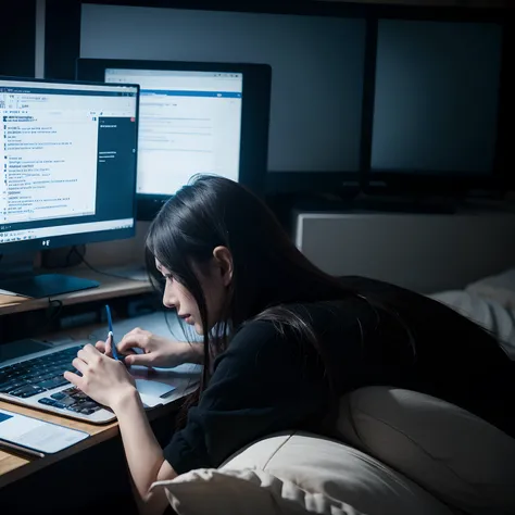 programmer，Write code，Facing the computer screen，code