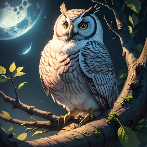 (((masterpiece))), bestquality, illustration, beautifuldetailedglow, paper_cut, owl, tree, moon,