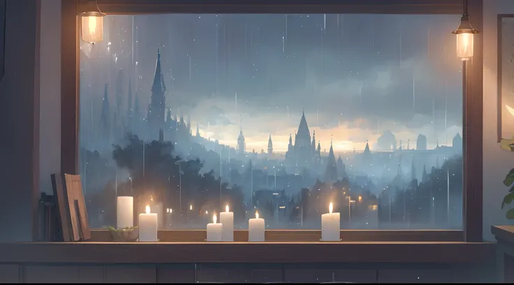 rainy day windowsill illustration rainy landscape landscape landscape candle graphic top quality landscape raining rainy day