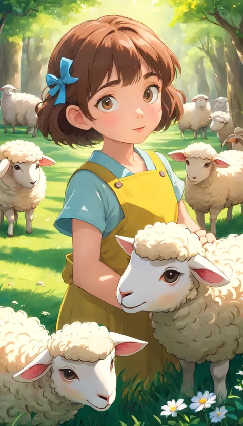 (top-quality,4K,8K,A high resolution,tmasterpiece:1.2),ultra - detailed,(Realist,Photorealist,Photorealist:1.37),Beautiful fece,A detailed eye,Detailed lips,The is very detailed,Beautiful fece,Naughty sheep in the garden,brightened light,brightened light,m...