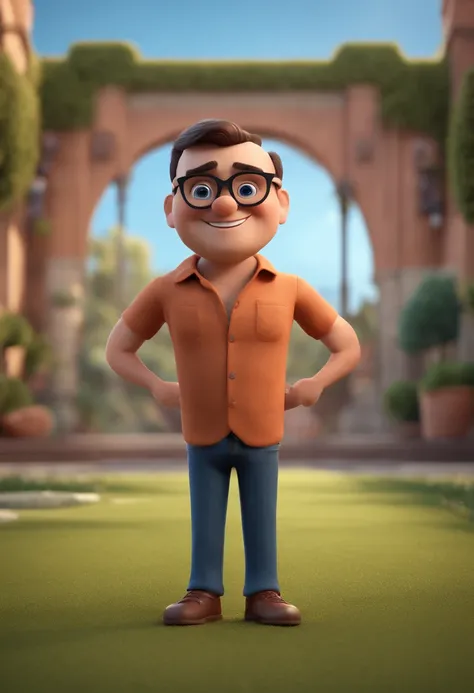 Cartoon character of a man with black glasses and a blue shirt, animation character, Caractere estilizado, animation style rendering, 3D estilizado, Arnold Maya render, 3 d render stylized, toon render keyshot, Personagem 3D, Personagem 3D, 3d rendering st...