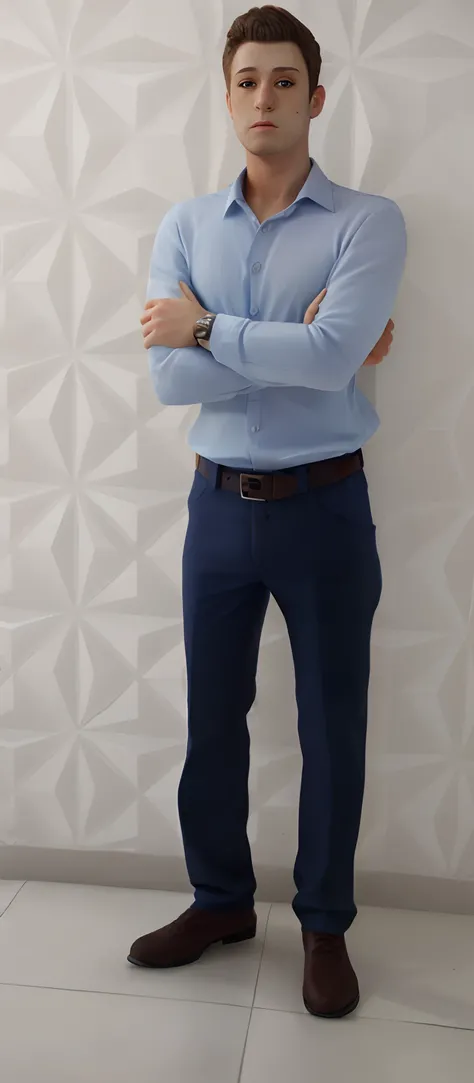 arafed man in a blue shirt and blue pants standing with his arms crossed, portrait full body, full body picture, full body portrait posing, standing elegant pose, full body portrait shot, full body photograph, full body photgraph, full body model, casual b...