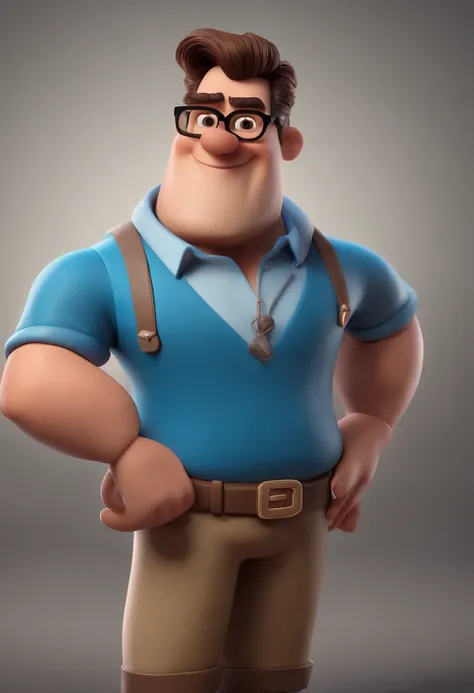 Cartoon character of a man with black glasses and a blue shirt, animation character, Caractere estilizado, animation style rendering, 3D estilizado, Arnold Maya render, 3 d render stylized, toon render keyshot, Personagem 3D, Personagem 3D, 3d rendering st...