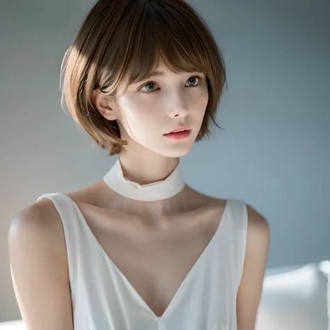 girl with,kawaii,slenderbody,An ultra-high picture quality,Short Bob Hair Wolf Cut,Brown hair,Ultra-delicate images,8k,Masterpiece,dishevled hair,Beautiful face,