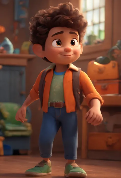 Image of a boy for a story in a YouTube video in Pixar format, Hes the little allabester, Hes the class leader, Hes outgoing, Playful and gets up for a lot of things, cabelo curto