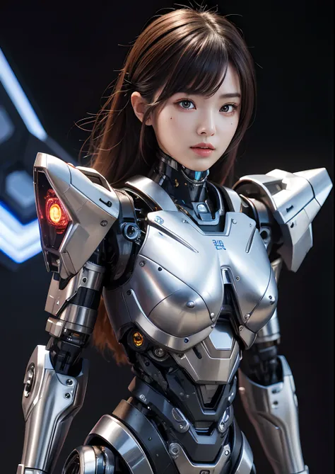 Textured skin, Super Detail, high details, High quality, Best Quality, hight resolution, 1080p, hard disk, Beautiful,(Terminator),beautiful cyborg woman,Mecha Cyborg Girl,Battle Mode,Girl with a Mecha Body,She wears a battle cyborg mech with a weapon,Fulll...