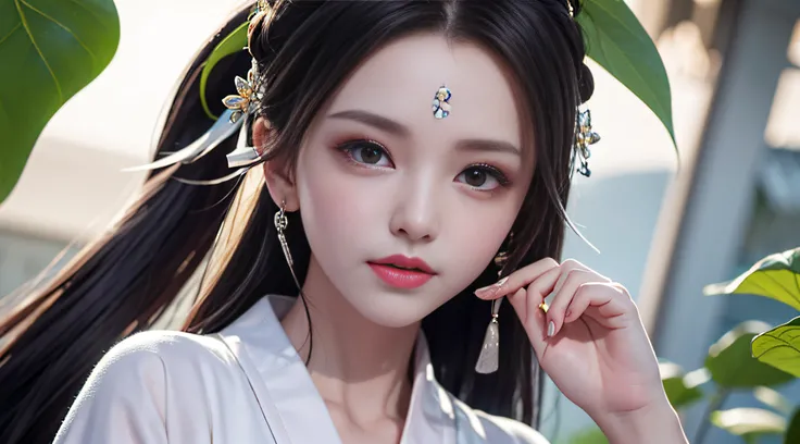 (best quality, masterpiece:1.2), ultra high res, realistic, front lighting, intricate detail, Exquisite details and textures, 1girl, solo ,(young), face highlight, upper body, detailed face, tear mole, shiny skin, silver hair, ponytail, braid hair, looking...