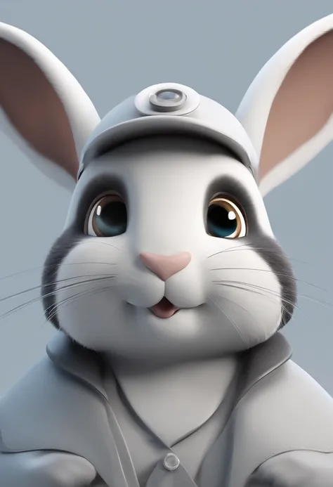 Lapin de  dessin animé de couleur blanche avec tache grise  personnage d’animation, Rendu de style d’animation, 3D stylisée, Rendu Arnold Maya, Rendu 3D stylisé, Toon Render Keyshot, Caractère 3D, Caractère 3D, Rendu 3D stylisé, Rendu de caractère 3D, Pers...