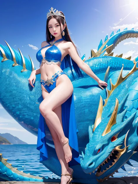 Princess Seoritsu and the Blue Dragon、The Legendary Great Dragon＝blue dragon、Natural light、Best Quality、FULL BODYSHOT、 8k wallpapers amazing, exquisitedetails, hight resolution, Beautiful Detail Girl, Look Viewer、Best Quality