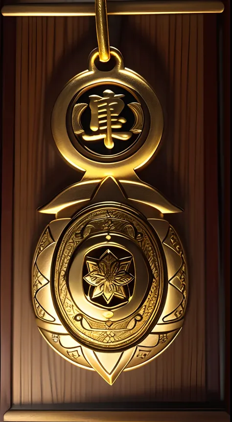 masutepiece, Best Quality, hight resolution,Golden Amulet,Kannon-sama pattern,Glowing Amulet,bilaterally symmetrical