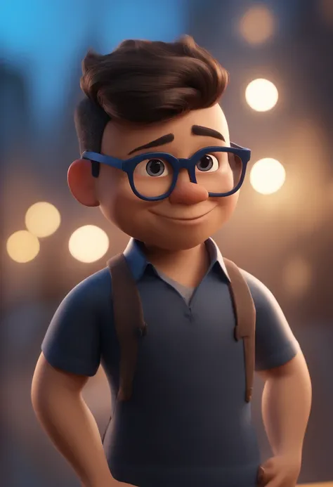 Cartoon character of a man wearing black glasses and a blue shirt, um personagem animado, Caractere estilizado, animation style rendering, 3D estilizado, Arnold Maya render, 3 d render stylized, toon render keyshot, Personagem 3D, Personagem 3D, 3d renderi...