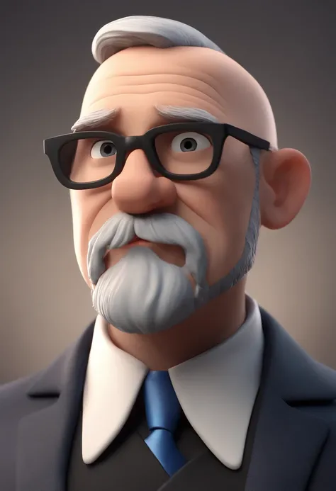 Cartoon character of a bald man with a gray beard with black glasses and a blue shirt, animation character, Caractere estilizado, animation style rendering, 3D estilizado, Arnold Maya render, 3 d render stylized, toon render keyshot, Personagem 3D, Persona...