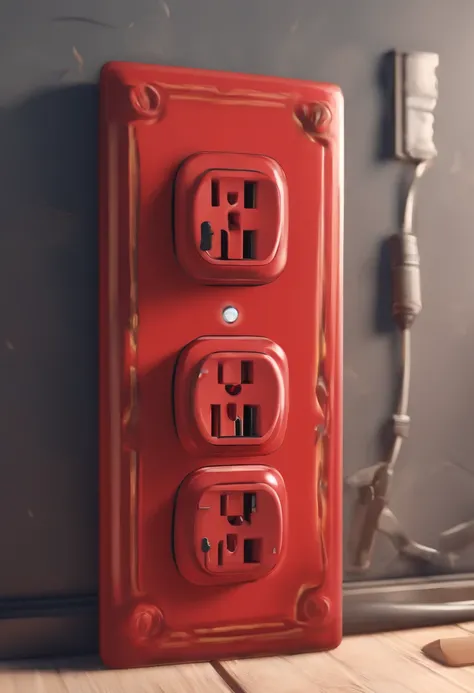 Electrical outlet, clothing: red, , with a gun in hand. Desenvolva esta arte em Full HD, Focus on your cinematic touch, Estilo Disney Pixar Animations.