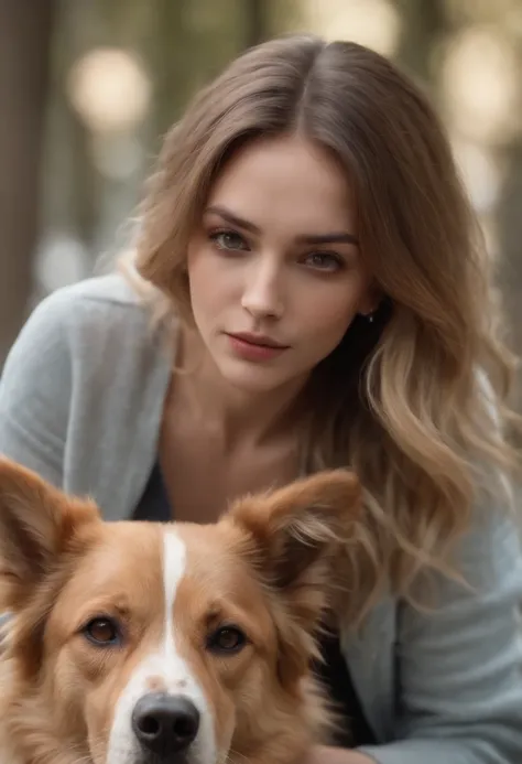 I want an image of a woman who raises big dogs but is ashamed to show up, she has Dark blonde messy hair