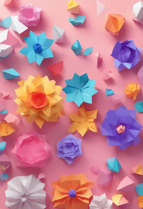 Flowers, Paper cut art style, Neon candy color, Simple, Stylish, Bright, White space, 。.3D, Redshift, Arnold renderer, High detail, High quality, 8K