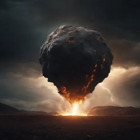 A huge meteor hitting the earth head-on, a surreal, apocalyptic scene with a dark, otherworldly atmosphere, using ray tracing and volumetric effects to create a hyper-realistic