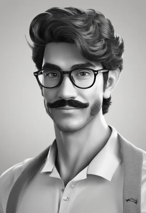 ((best quality)), ((master part)), ((desenhos animados realistas)), ((Personagem perfeito)) - Um retrato frontal meticulosamente detalhado e realista de um homem com cabelo raspado, glasses and a shirt with beautiful textures. O homem olha diretamente para...