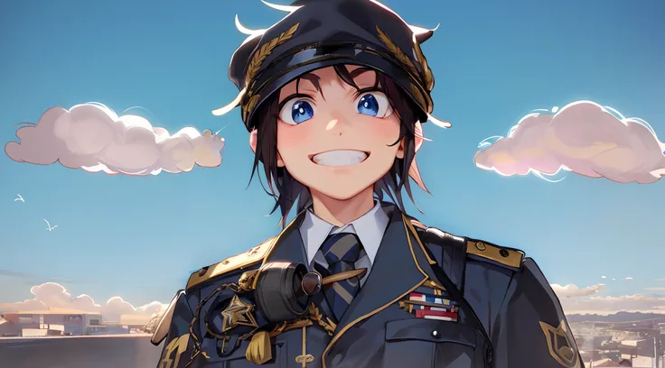 Anime character in uniform with hat and tie, obra de arte, melhor qualidade