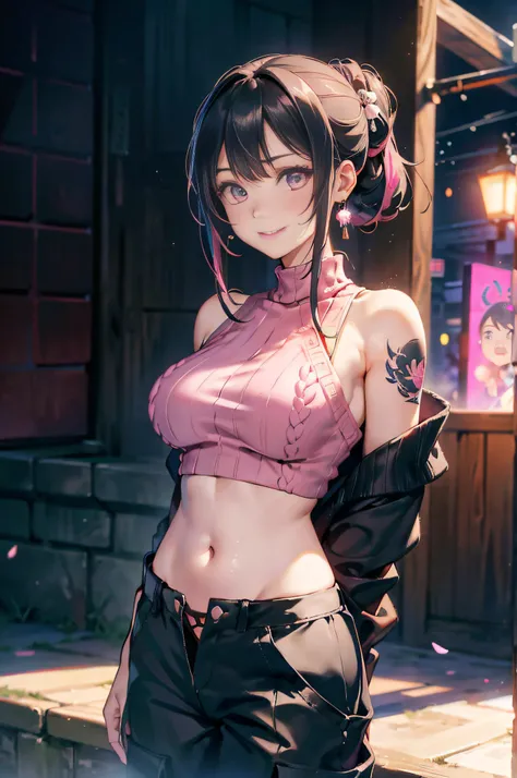 a 20 yo woman、Pink hair、long twintail、Big smile、nedium breasts、crisp breasts、The thighs are clear at a glance、fishnet tights、＜Tips for quality improvement＞
＜Character appearance、Background and other tips＞
Break (Pink theme:1.4), (Vivid colors:1.3), (Pink s...