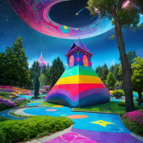 1. "Hallucinogenic Garden" - Colorful garden with strange creatures.
2. "Psychedelic Trip" - Geometric patterns and a character in a trippy state.
3. "Cosmic Fantasy" - Fantastic stars and a space adventure.
4. "Psychedelic City" - Colorful buildings and p...