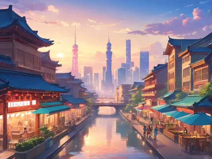 A high resolution,Breathtaking, Large-scale Chinese scenes,majestic architecture,The Great Socialist Era,A thriving society,Self-sufficient community,People live in harmony,Industrious workers,Wealthy citizens,Bustling city streets,A vibrant market,Happy f...