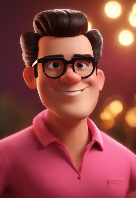 Cartoon character of a man with black glasses and a pink shirt, animation character, Caractere estilizado, animation style rendering, 3D estilizado, Arnold Maya render, 3 d render stylized, toon render keyshot, Personagem 3D, Personagem 3D, 3d rendering st...