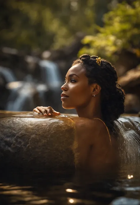 (black woman,wearing yellow African clothes,taking a bath in a waterfall,with a beautiful mirror in her hands,)

(best quality,4k,8k,highres,masterpiece:1.2),ultra-detailed,(realistic,photorealistic,photo-realistic:1.37),HDR,UHD,studio lighting,ultra-fine ...