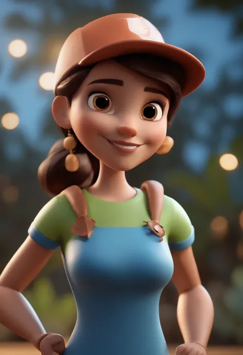 Cartoon character of a woman with black cap and a blue shirt, animation character, Caractere estilizado, animation style rendering, 3D estilizado, Arnold Maya render, 3 d render stylized, toon render keyshot, Personagem 3D, Personagem 3D, 3d rendering styl...