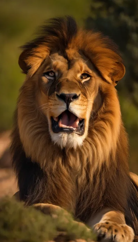 African male lion, full bodyesbian, Roar from the edge of a cliff,