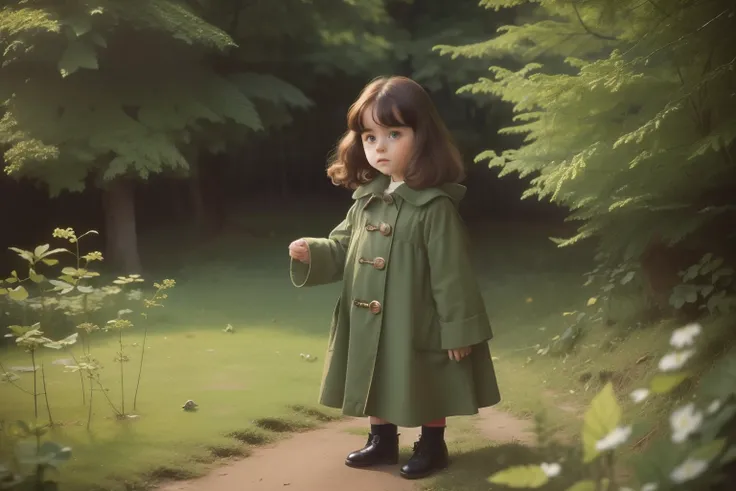 year: 1974. Location: Germany. Pre-Raphaelite little girl, oversized coat, turtle, Michael Endes Momo,  ((((Clothing from the 1970s)))) ((Hairstyle of the 1970s)), ((("OMITB" cinematography)))