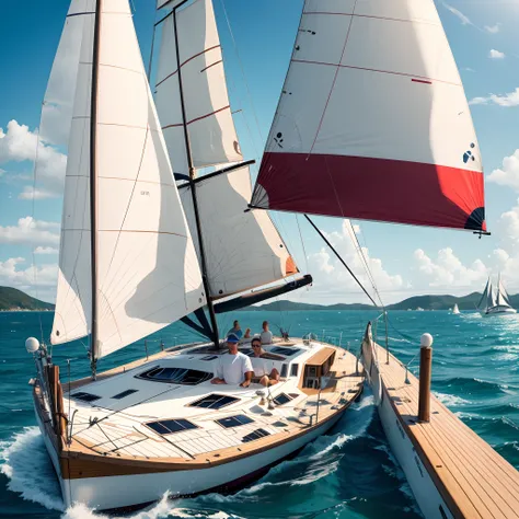 Hot summer day sailing on a modern sailboat