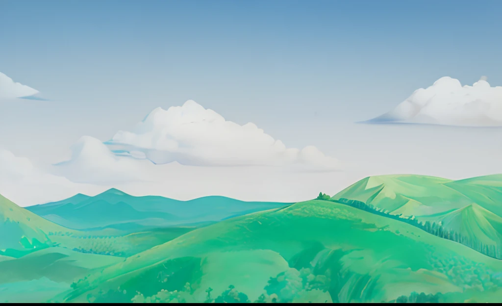 There is a picture of a blue mountain with the sky in the background, Detailed Scenery —Studio Ghibli Landscape, Green hills