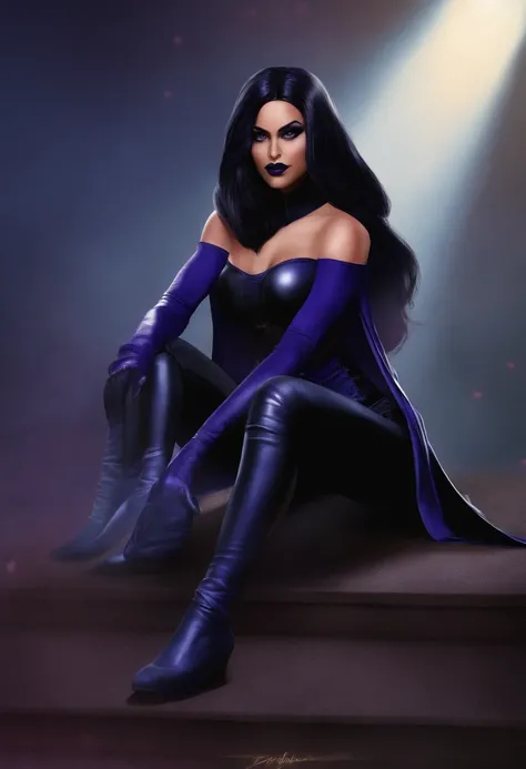 Make a Porn Picture, of the character Raven from Teen Titans, in jeans enhancing their feminine characteristics.