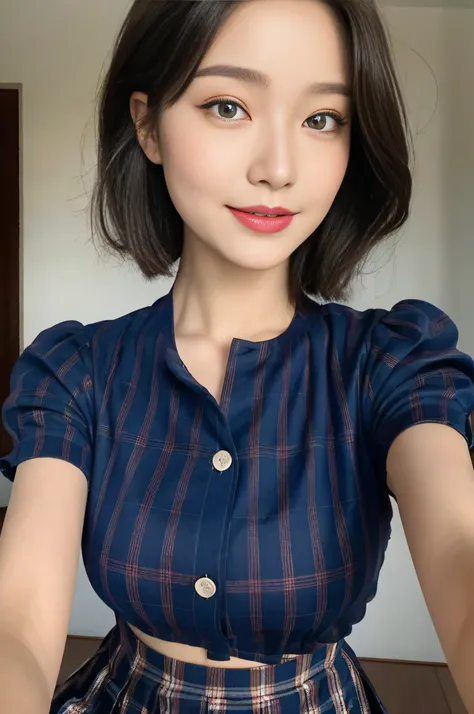 high detal，8K分辨率，超高分辨率，Best image quality，a beauty girl，lipsticks，Love pupils，Peerless beauty，Messy black straight hair，shoulder-length short hair，（Coiled hair）Smooth hair，Intense and beautiful makeup，Exquisite and perfect facial features，the most beautifu...