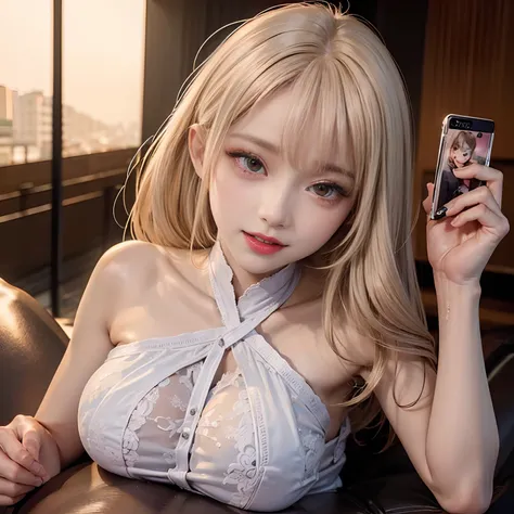 (((masutepiece, Highest Quality, High Definition, high detailing)))), POV, 1girl in, (((A mans hand holding a digital ID photo in his hand))), penis, blowjob, Opening Mouth、Melted face、, oral, Perfect eyes,Huge breasts,(Korean idol face:1.5),(Menhera Face:...