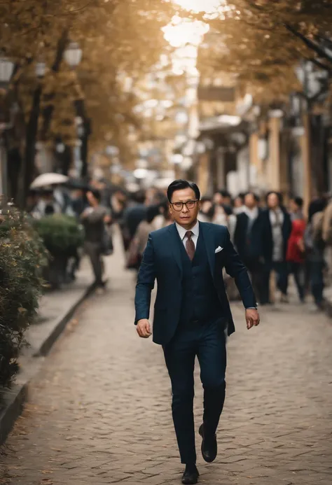 40-year-old Japan man wearing glasses suit and tie, Body and head straight in the photo, DSRL, Facing the viewer of the photo, Eyes fixed on the lens, You will see the shoulders and head in the photo, Man in the center of the photo, 8K, Best Quality, Maste...