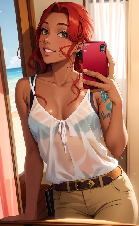 mulher arafed tirando uma selfie em um espelho do banheiro, Parece Fabiula Nascimento, usando regata vermelha, Mulher de 30 anos de Cuba, tanque vermelho, Ayahausca, Directed by: Nandor Soldier, Malika Favre, 18 anos, 1614572159