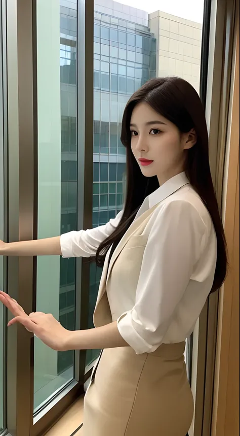 Tall and slender beauty、The beauty of the suit、Colossal tits、undershirt、Cool Beauty、Career Woman、Japan beauties、modeled、tiese，Office room，windows