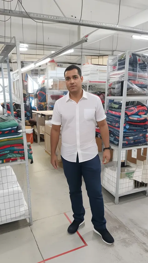 Homem persagem de desenho animado, Arafed standing in a factory with a lot of clothes, caio santos, Directed by: Samuel Silva, stood in a factory, edu souza, Alex Flores, in a factory, david rios ferreira, Directed by: Rafail Levitsky, Directed by: Emerson...