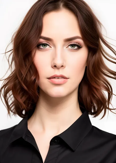 prompt positivo
front view, looking at camera, RAW photo, ((black shirt:1.2)), ((portrait)),beautiful red hair 30 years old woman, green eyes, perfecteyes eyes, ((white background:1.2)), studio lighting, high quality, film grain,
Fujifilm XT3, centralized