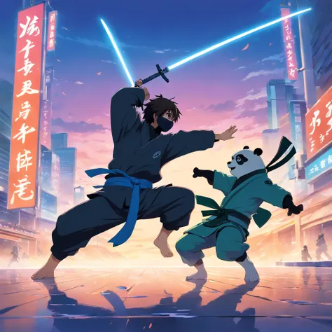 ninja fighting a panda