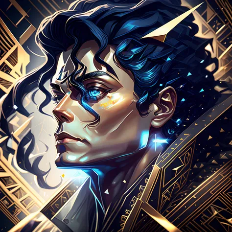 [ Amazing | astounding | delicated ] 
Portrait of Michael Jackson
Geometric background，sci-fy；
In the middle of the composition
，[ Colorful | A vibrant ] HDR masterpiece （Awesome （ CCDDA art style） ） Tone mapping with ACES
，（ [ clear and readable | Neatnes...